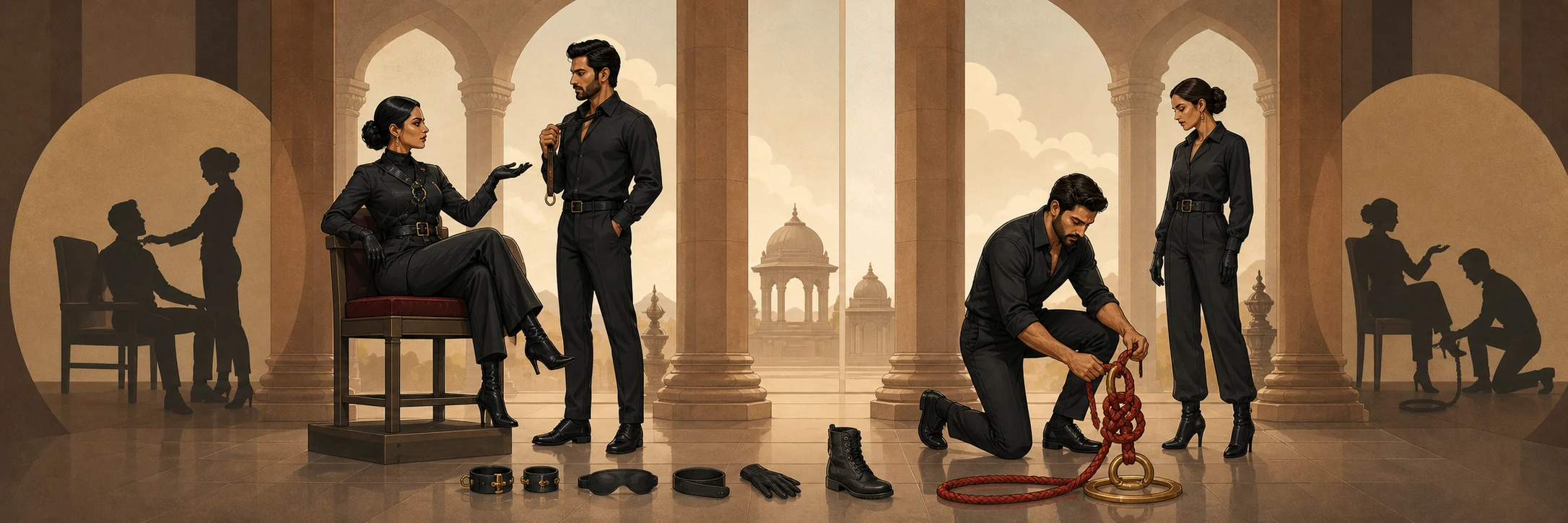 A split image: a dominant commanding with a look, versus a top administering impact with a paddle.